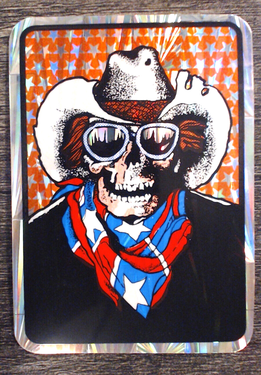 Vintage Cowboy SKULL Prism Vending Machine Sticker 1990s Skullman Grim Reaper
