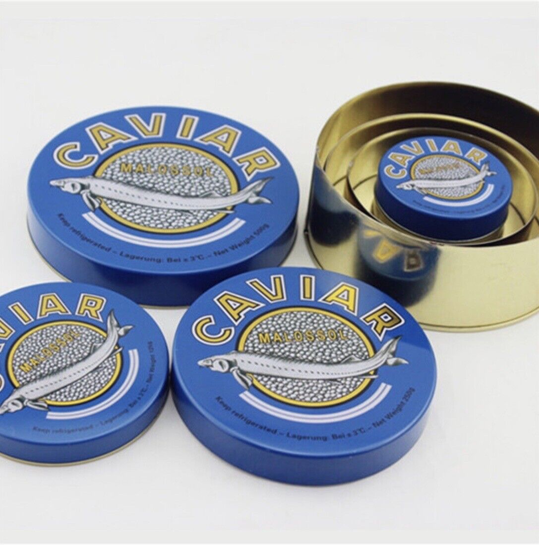 Empty Caviar Tins - 500g, 250g, 125g, 50g. (One Of Each Size)