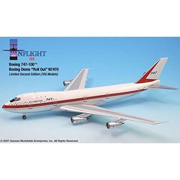Inflight IF742001A Boeing 747-100 Factory Roll Out N7470 Diecast 1/200 Jet Model