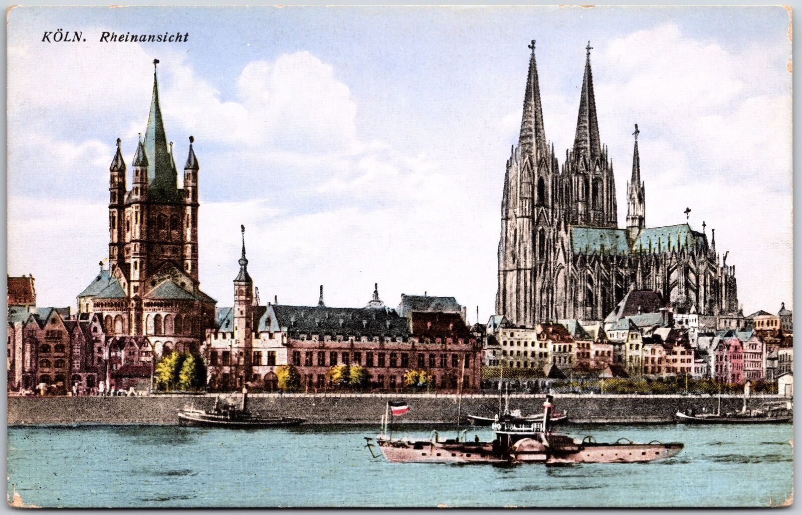 Köln Rheinansicht Cologne Germany Building Ships Boats Postcard