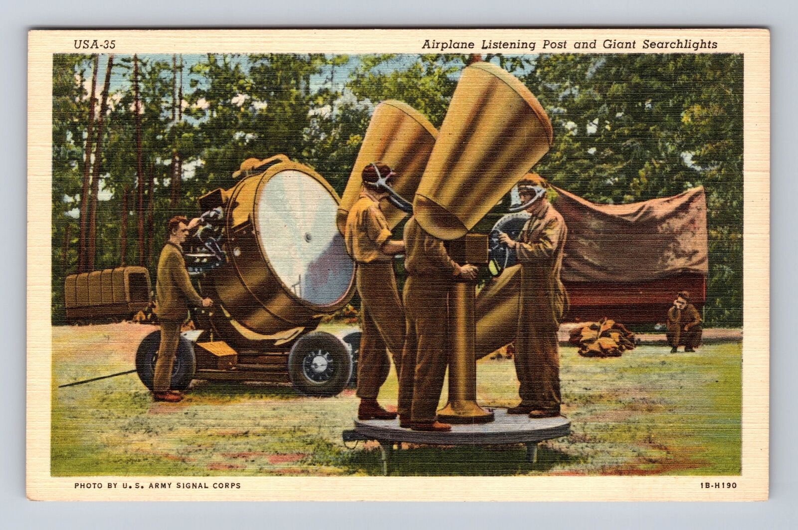 US Army Signal Corps, Airplane Listening Post, Searchlights, Vintage Postcard