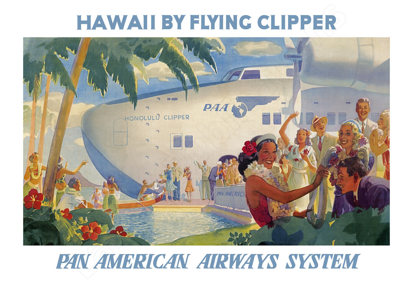 Pan Am Airlines Clipper Service to Hawaii 1938 Beautiful Vintage Poster 13\