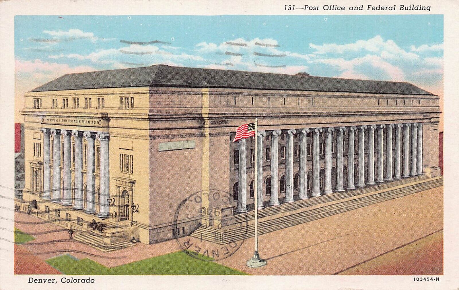 Post Office and Federal Building, Denver, Colorado, Early Postcard, Used