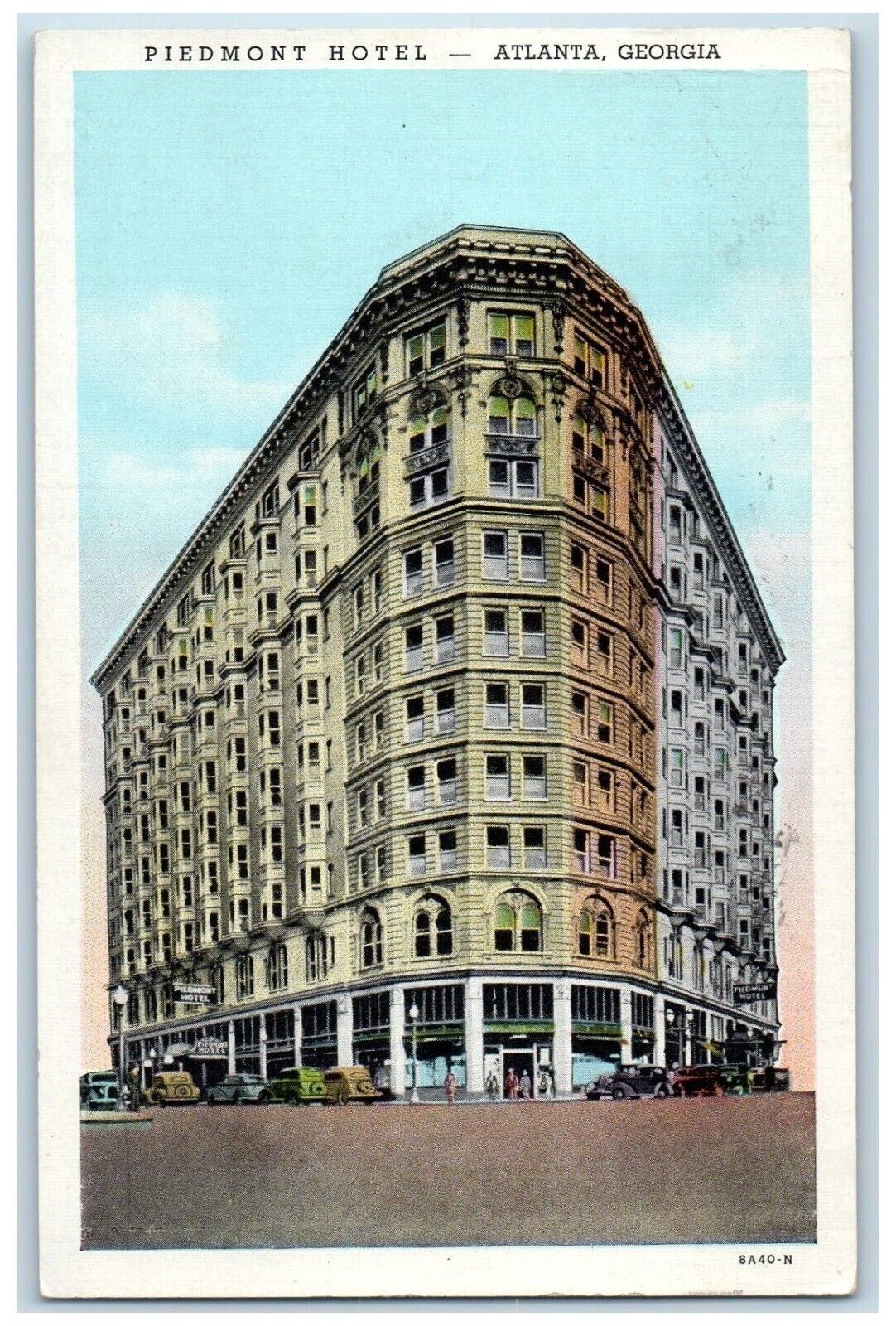 1941 Piedmont Hotel Exterior Building Classic Cars Atlanta Georgia GA Postcard