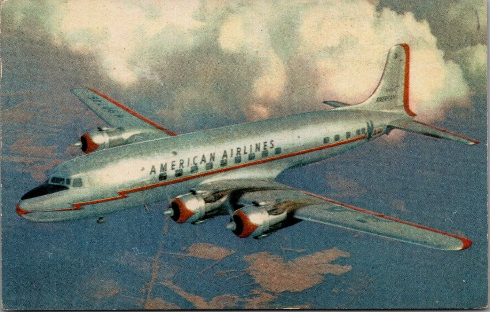 Vintage DC-3 Flagship Airplane American Airlines Postcard Green 1c Stamp C301