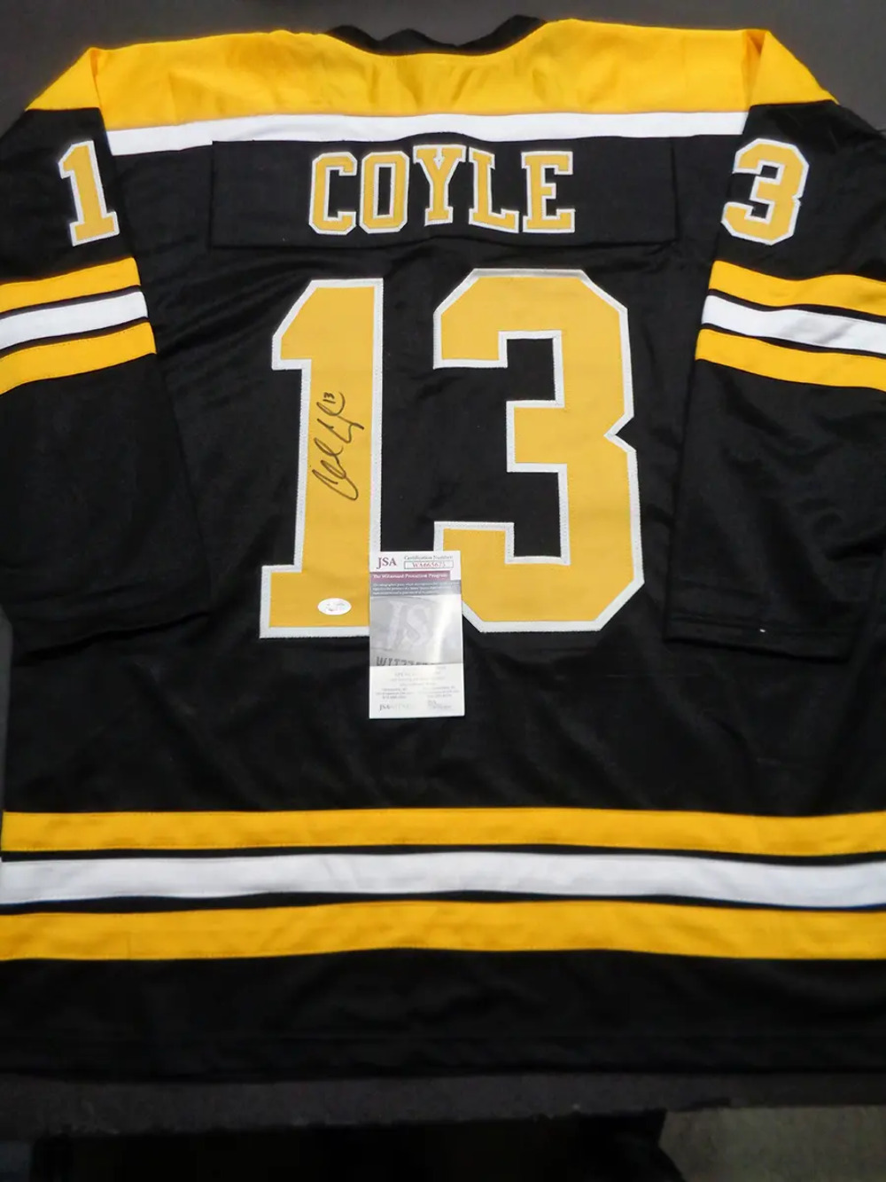 Charlie Coyle Boston Bruins Autographed Custom Hockey Jersey JSA W coa