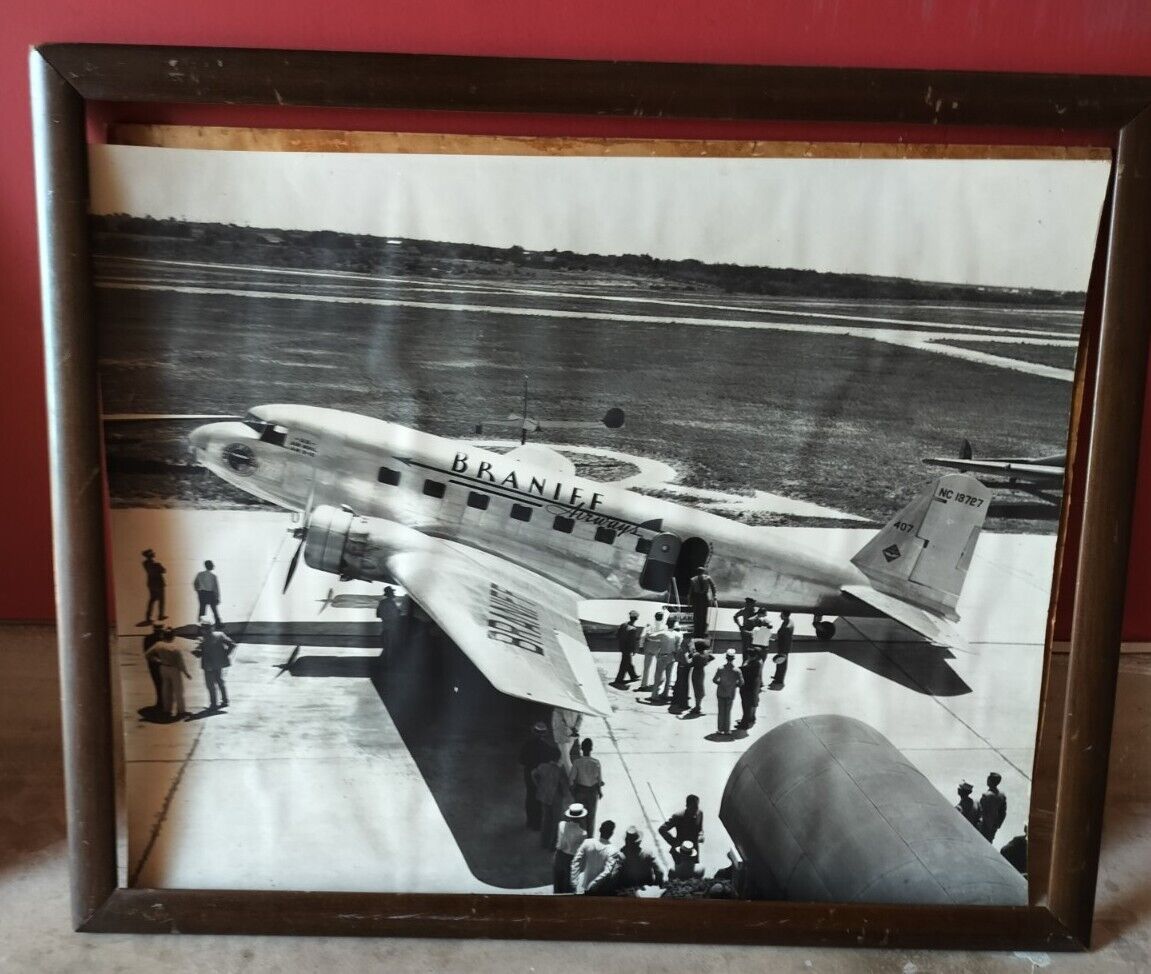 Braniff Airways Airline Large Vintage Photograph Circa 1939 DC-3 On Tarmac...