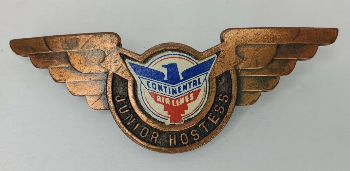 Vintage Continental Airlines Junior  Hostess Kiddie Wings Badge Pin copper Rare
