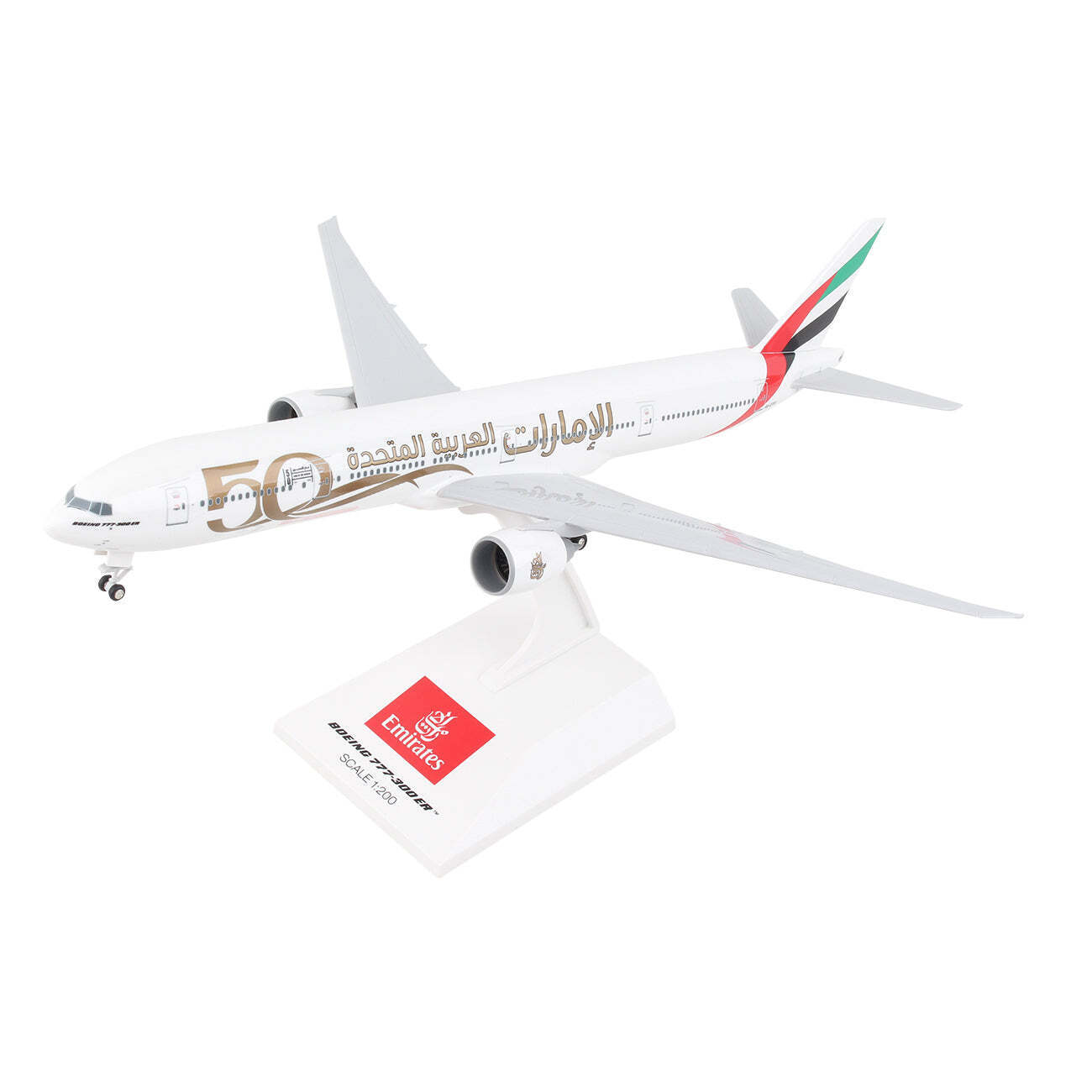 Skymarks SKR1099 Emirates Boeing 777-300ER 50th Annv Desk Model 1/200 Airplane