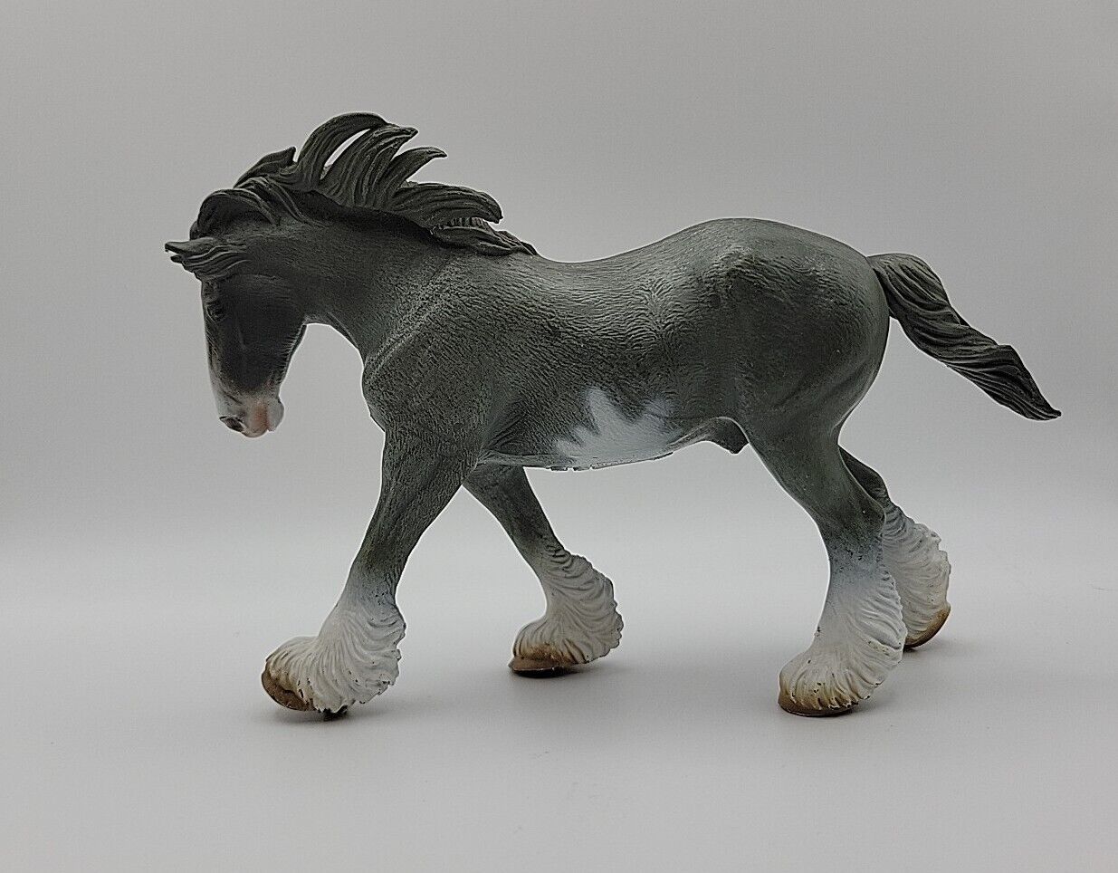 Breyer White & Gray Clydesdale Stallion with Blue & Gold Bobs