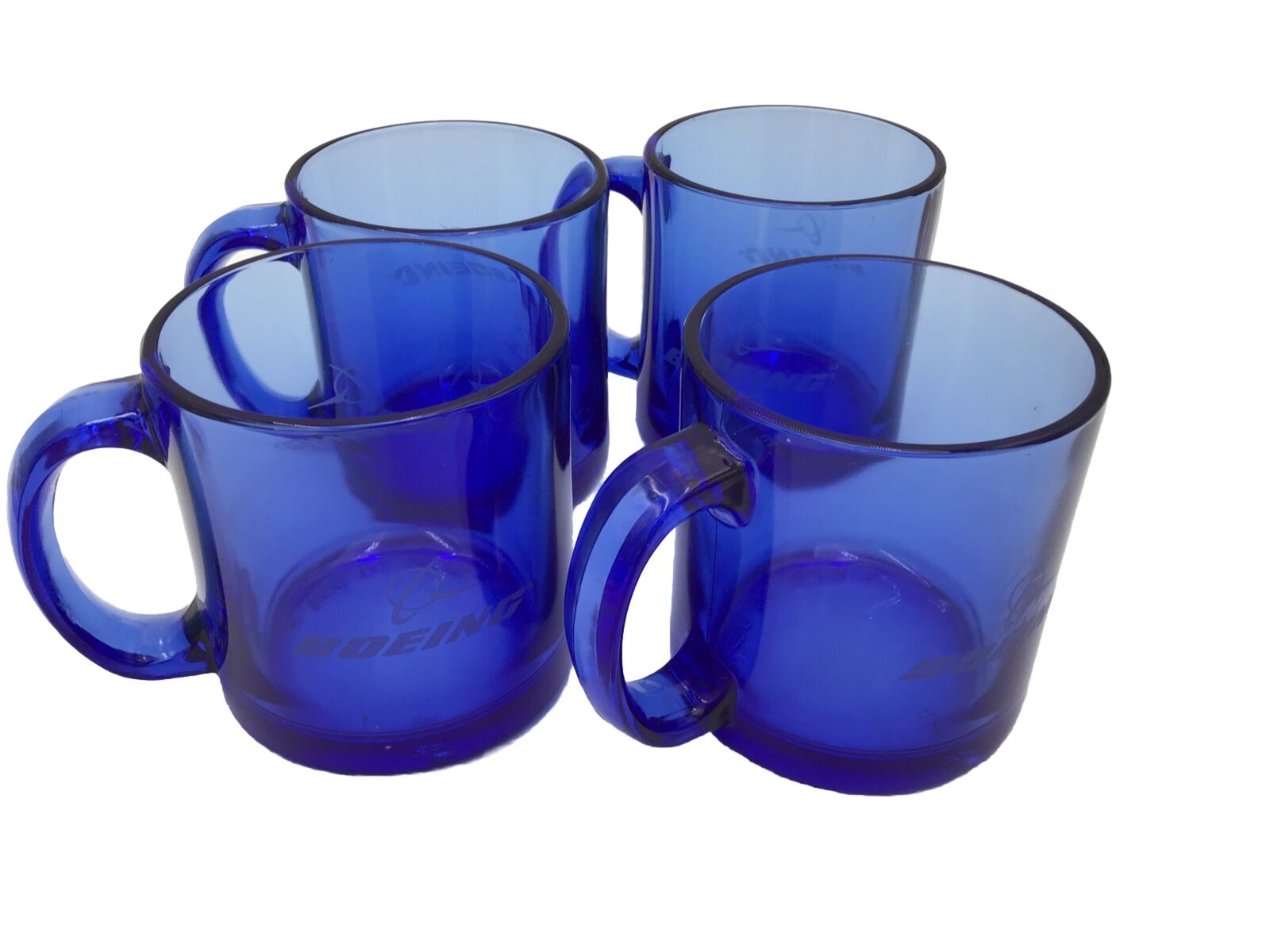 Coffee Cups Boeing Vintage Cobalt Blue Glass Mug 4 Ct Made In USA