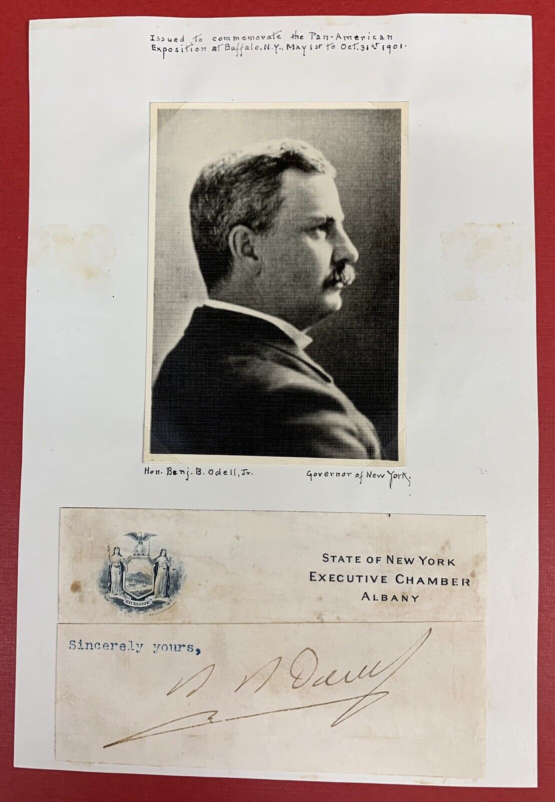 N.Y. Governor Benjamin B. Odell Jr., 1901 Photo & Autograph from Pan Am Expo
