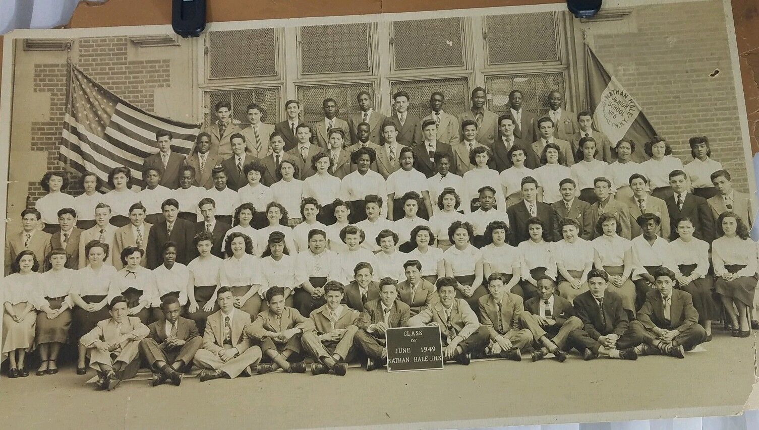 Vintage Photo School Children 1949 Black White Real Nathan Hale JHS Brooklyn NY