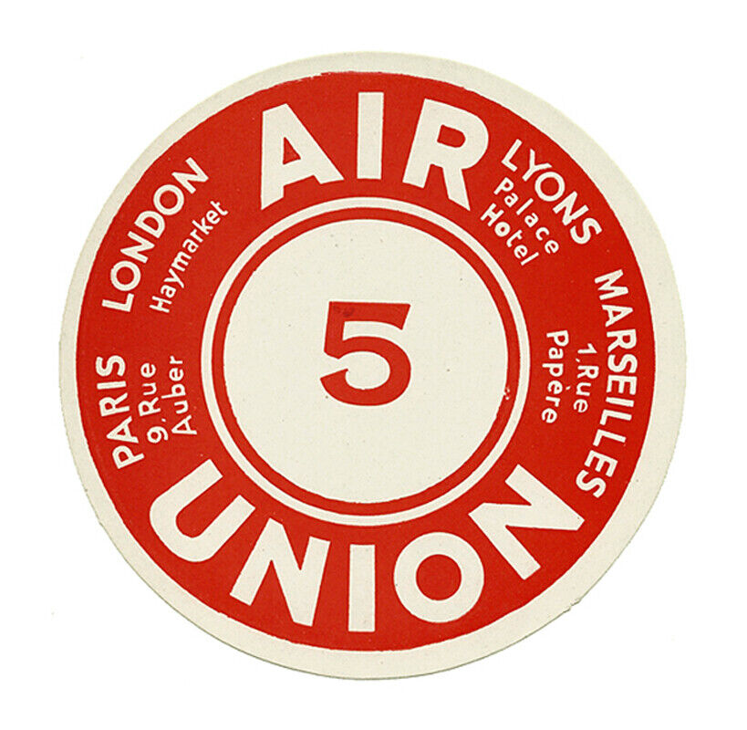Original Vintage AIR UNION Baggage Label - PARIS LONDON LYONS MARSEILLES 