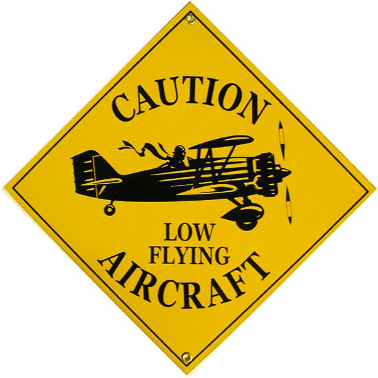 Caution Low Flying Aircraft Airplane Vintage Aviation Porcelain Metal Sign