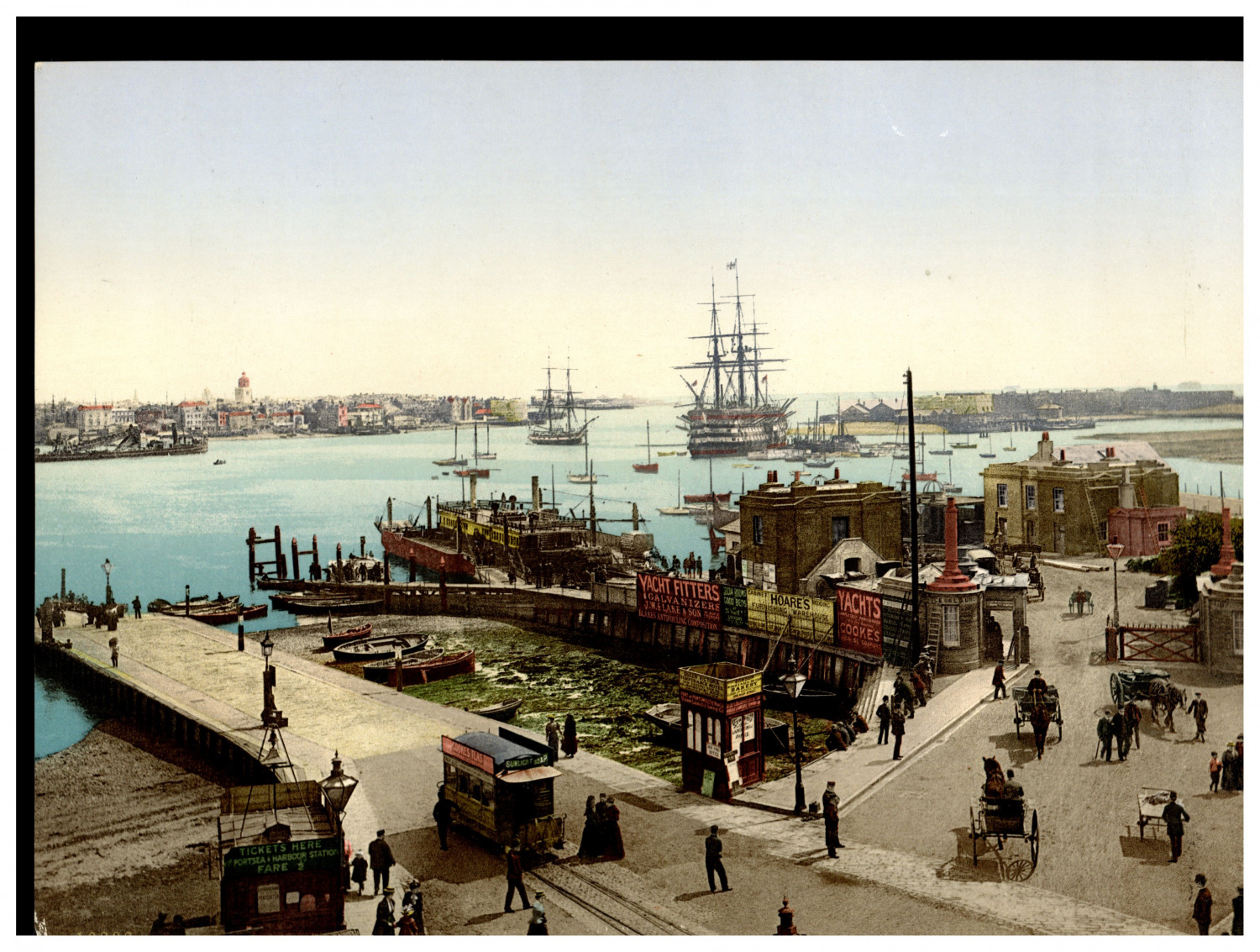 England. Portsmouth. Harbour. Vintage photochrome by P.Z, photochrome Zurich 