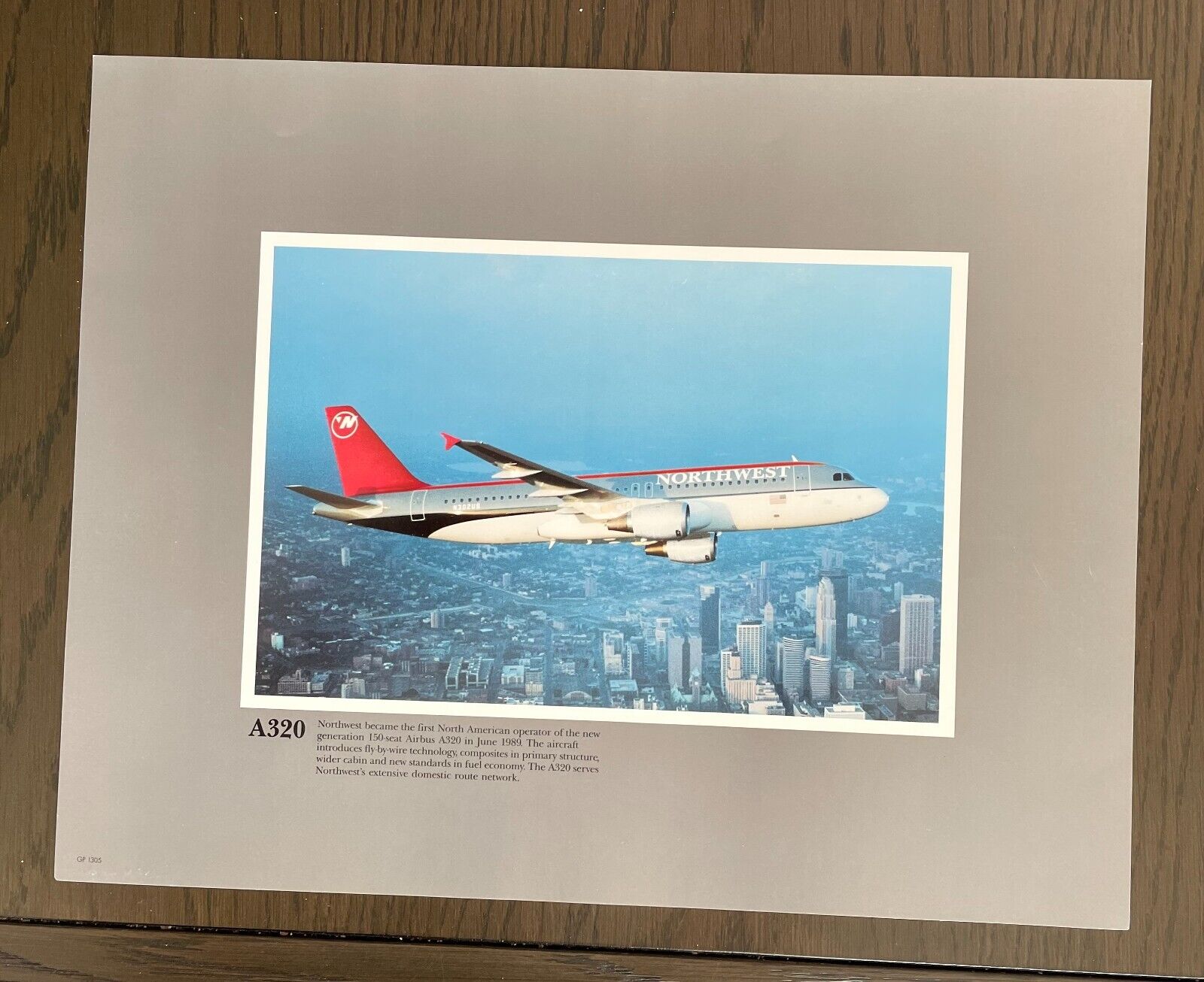 Vintage 1990s Northwest Airlines Boeing Airbus A320 N302US Jet Print #2