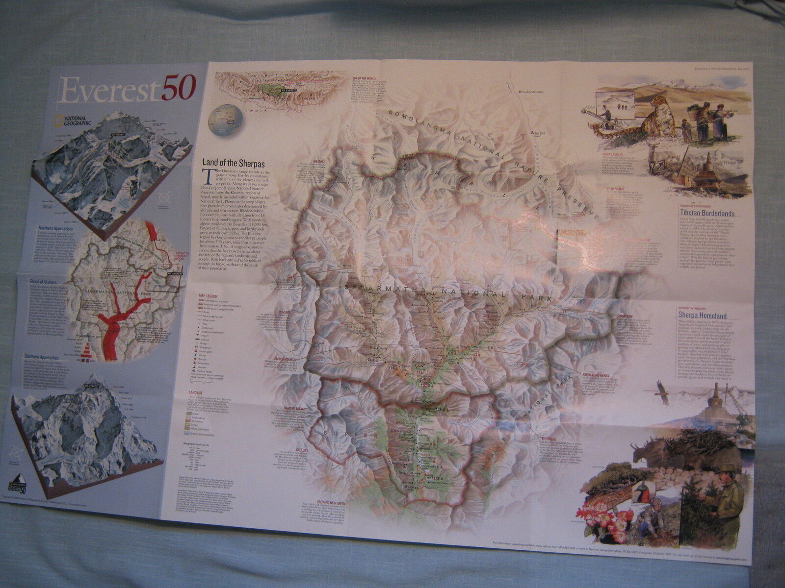 EVEREST 50 DOUBLE-SIDED WALL MAP National Geographic May 2003