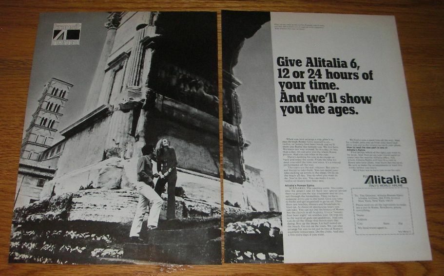 1970 Alitalia Airlines Ad - Give Alitalia 6, 12 or 24 hours of your time.