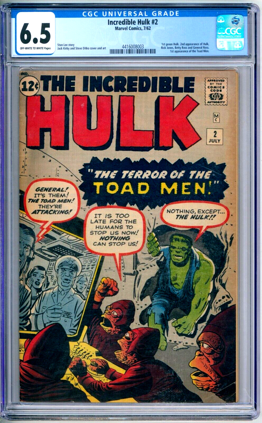 Incredible Hulk 2 CGC Graded 6.5 FN+ 1st Green Hulk Marvel Comics 1962