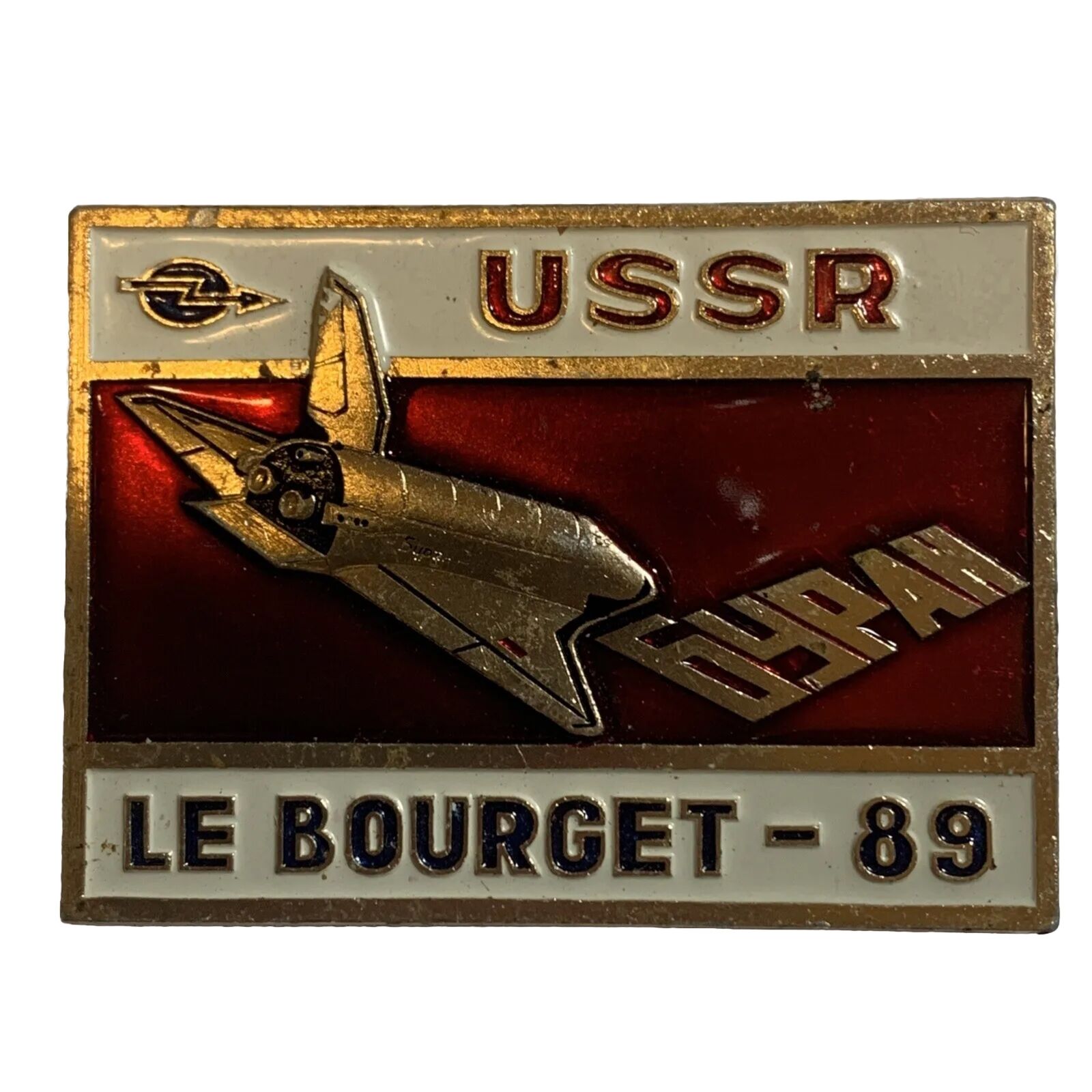 Vintage AVIA SHOW LE BOURGET 1989 Soviet USSR Buran Space Shuttle rare Badge M3