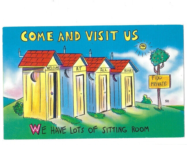 c.1960s Come And Visit Us We Have Lots Of Sitting Room Portapotty Funny Postcard