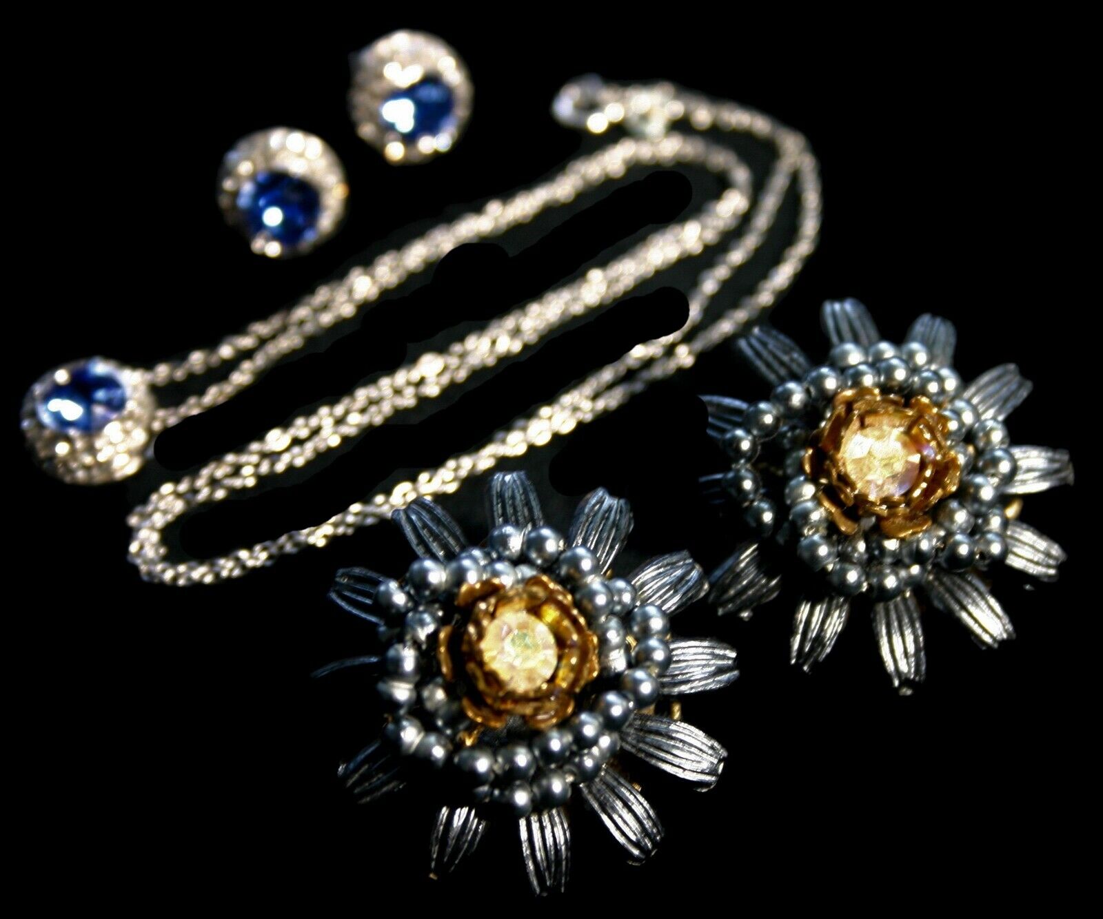 Vintage to Now Earrings Necklace/Pendant Clip/Pierced Blue Jewelry