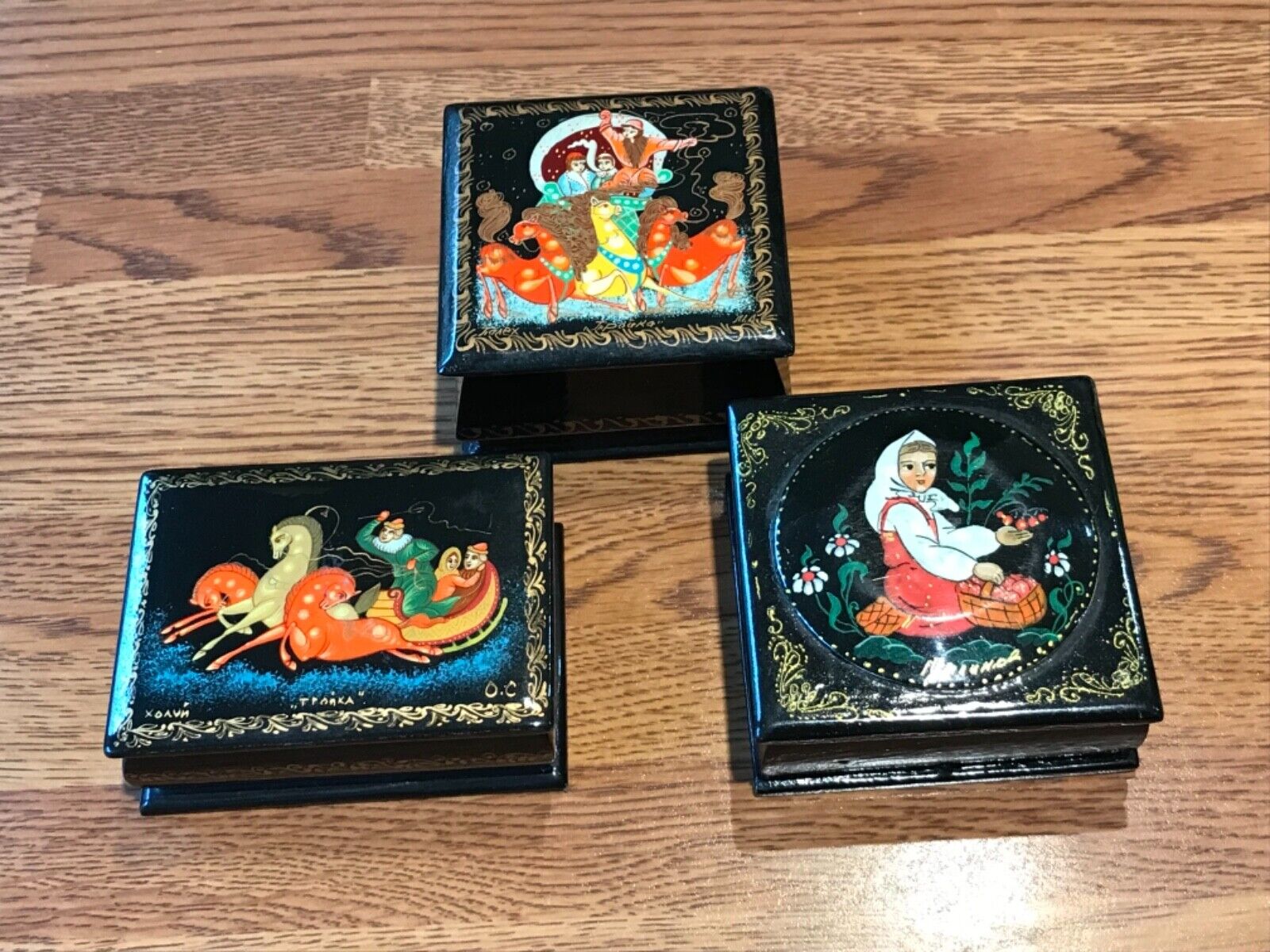 🔥 1980s SOVIET ERA LOT OF 3 PALEKH RUSSIAN LACQUER BOXES HAND PAINTED FAIRYTALE