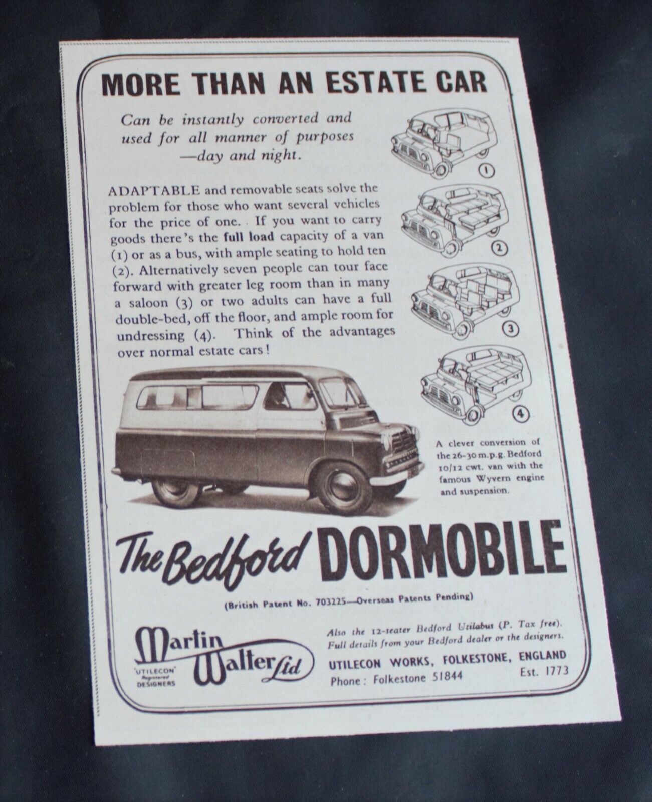 1955 Print Advert \'THE BEDFORD DORMOBILE\' 6.75\
