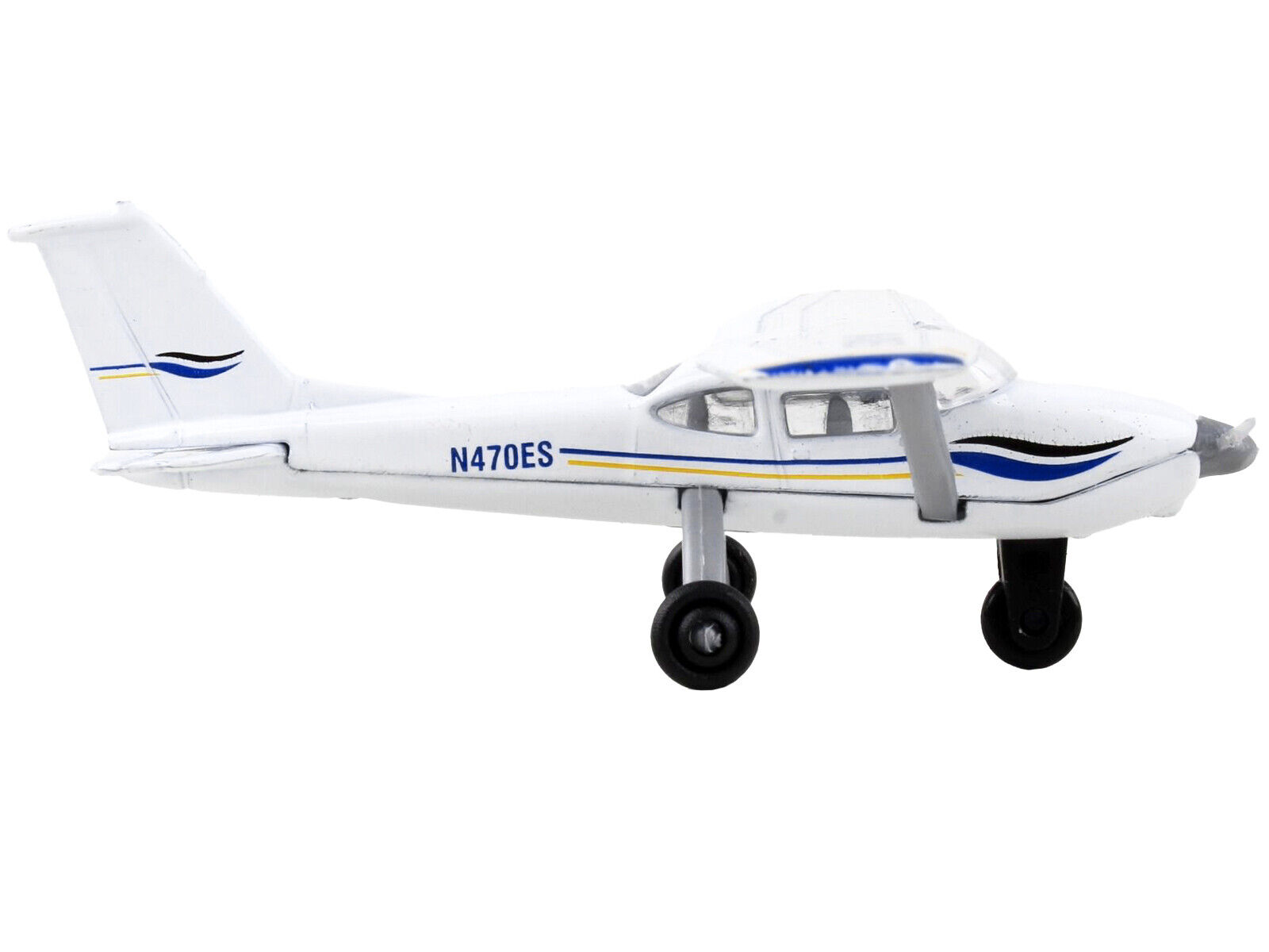 Cessna 172 Aircraft White with Blue and Yellow Stripes \