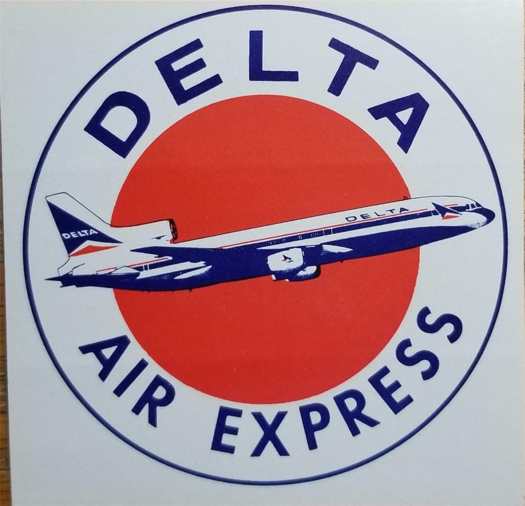 DELTA AIR EXPRESS Airlines L1011 1970s Baggage Sticker Unused 3 1/4 x 3 1/4 inch