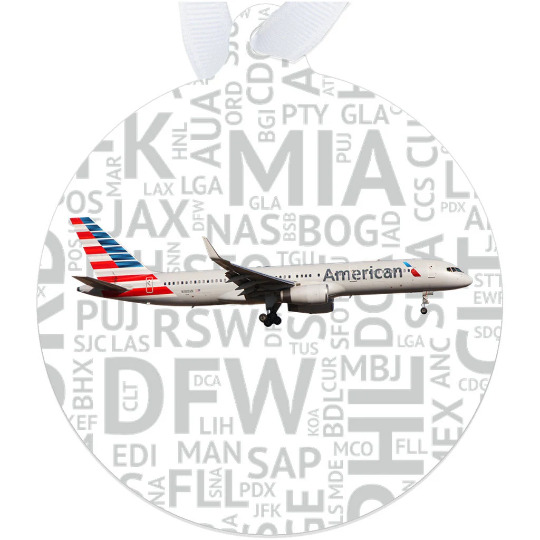 American Airlines 757 with airport codes - Metal Ornament