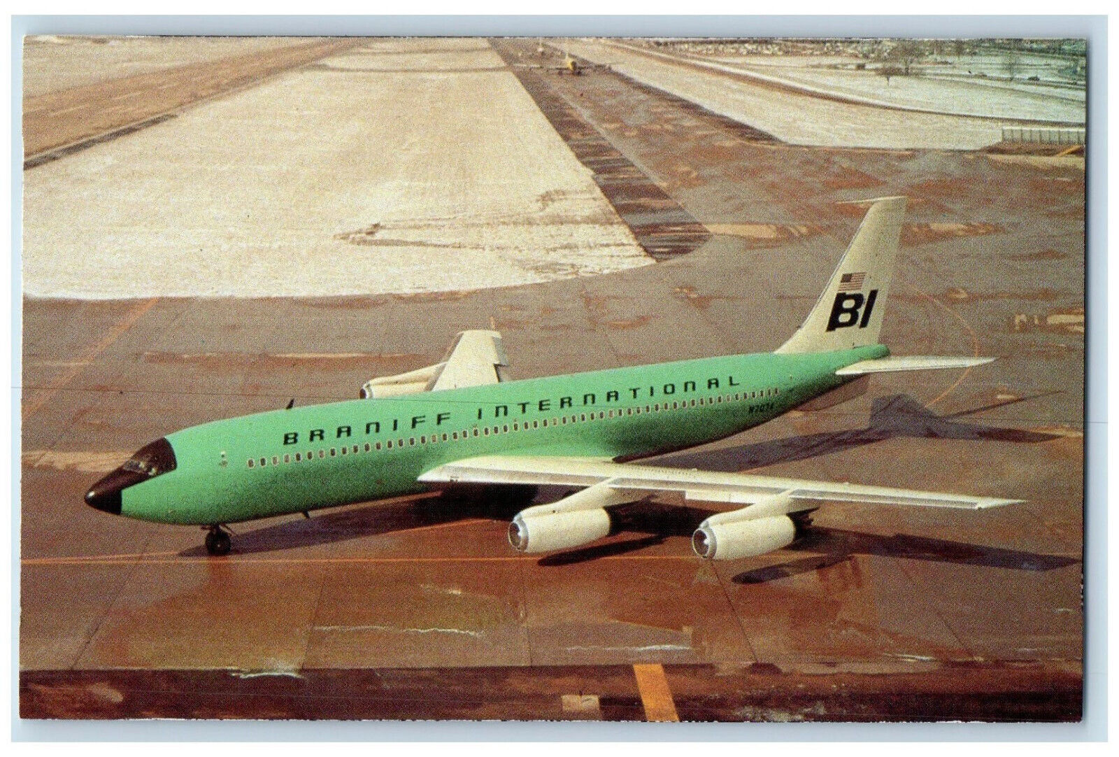 c1970s Braniff B-707-227 N7074 Airplane Vintage Unposted Postcard