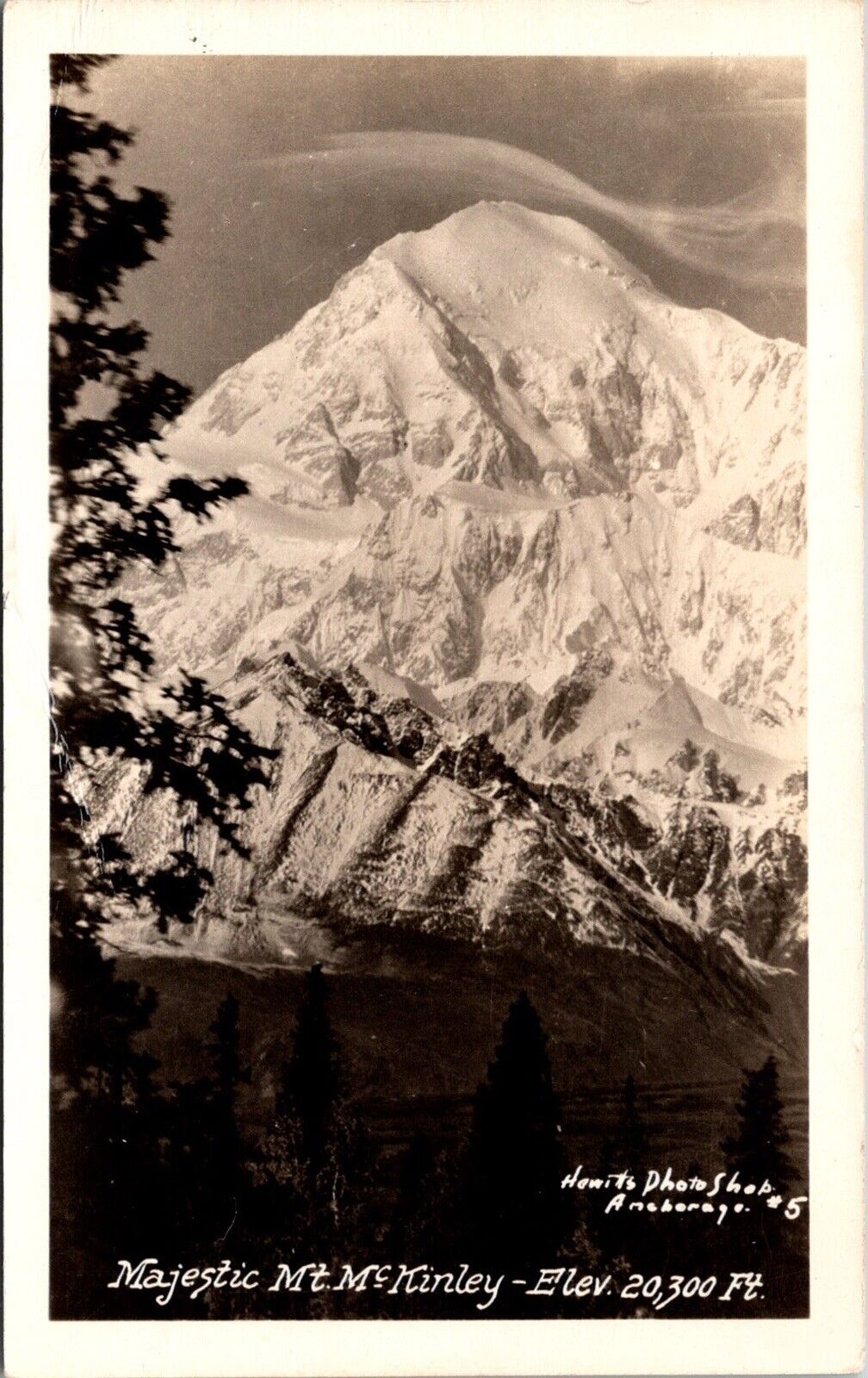 Vtg 1930s RPPC Postcard Majestic Mt McKinley Signed Hewitts Photo Shop Unposted