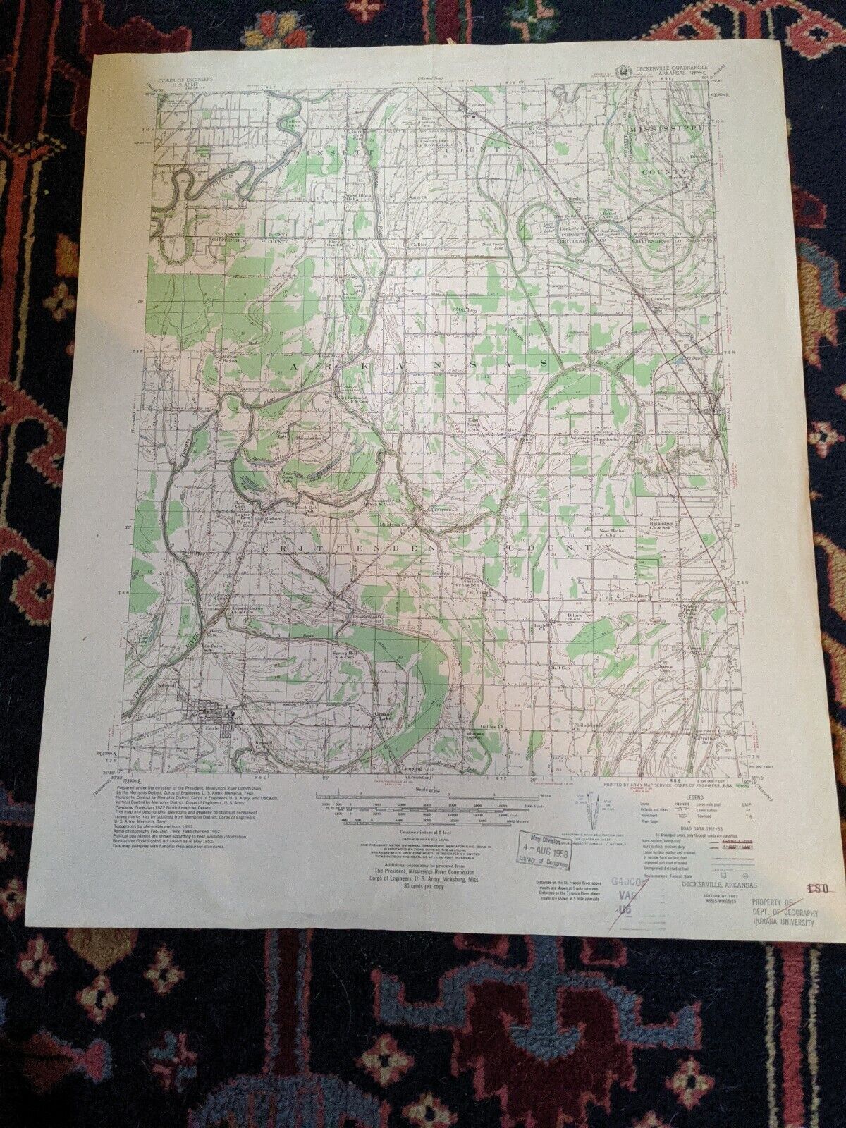 1958 ARKANSAS DECKERVILLE QUADRANGLE US Dept Interior Geological Survey Map VTG