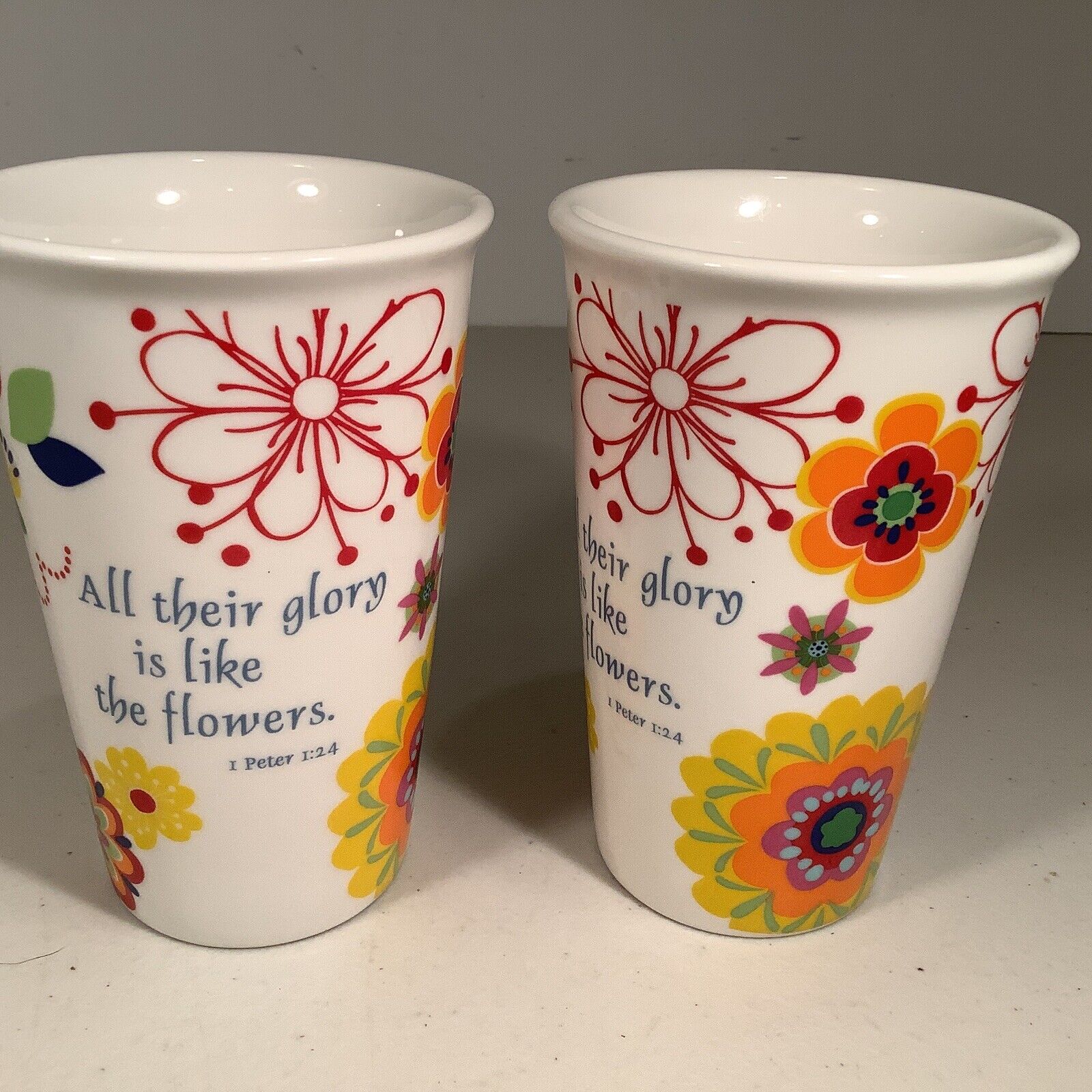 Pacific Ceramic Mugs, All Their Glory is Like the Flowers, 1 Peter 1:24 Set of 2