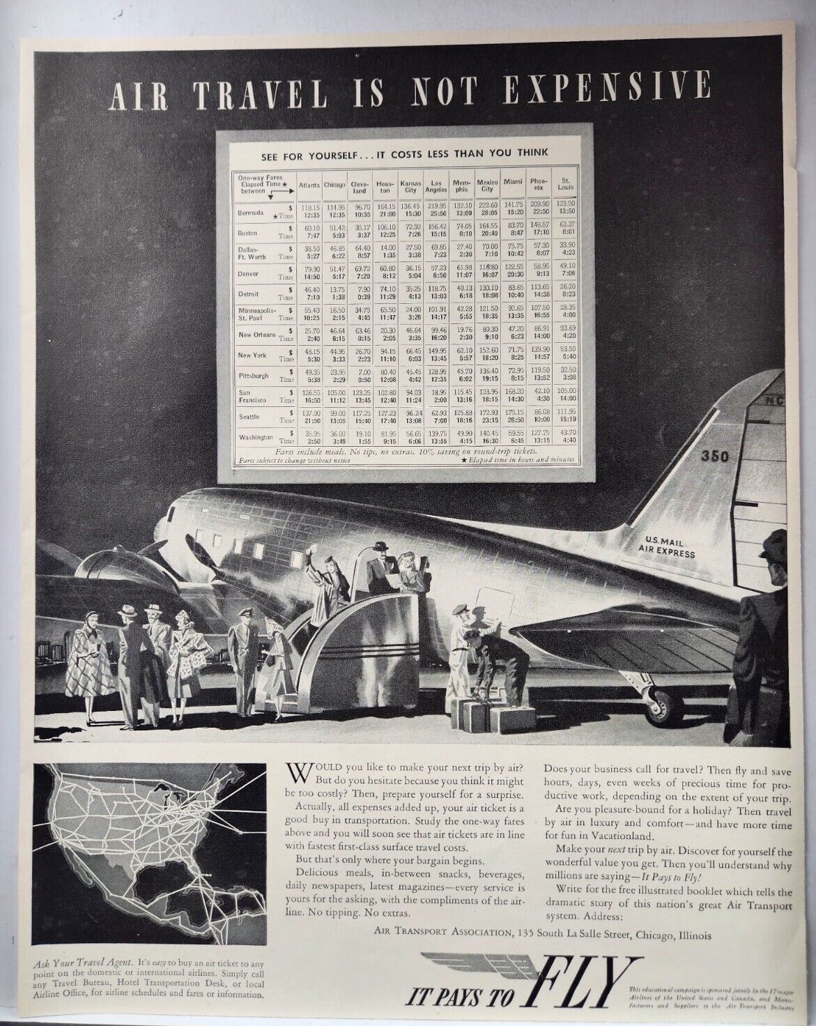 1941 Air Transport US Mail Air Express Airplane Print Ad Man Cave Poster Art 40s