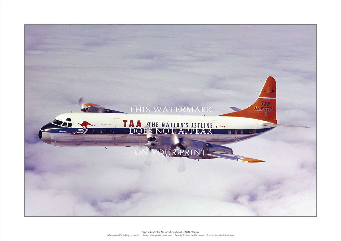 TAA Lockheed L.188 Electra A1 Print – Aerial Orange tail – 84 x 59 cm Poster