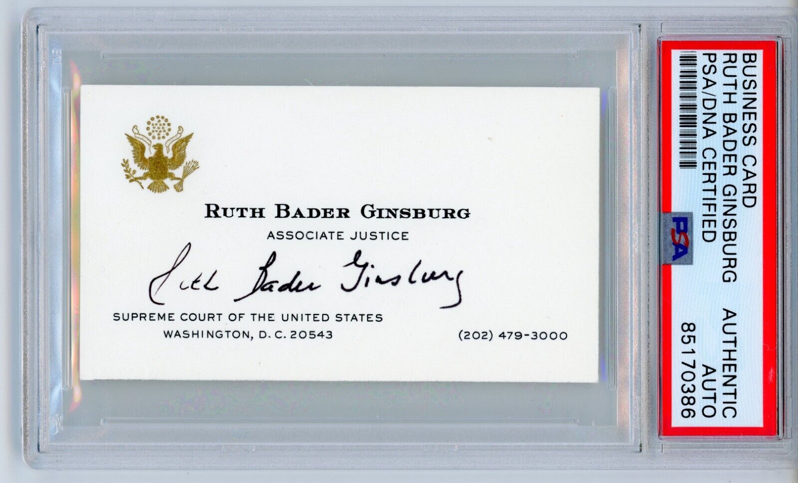 Ruth Bader Ginsburg ~ Signed Autographed Supreme Court Business Card ~ PSA DNA