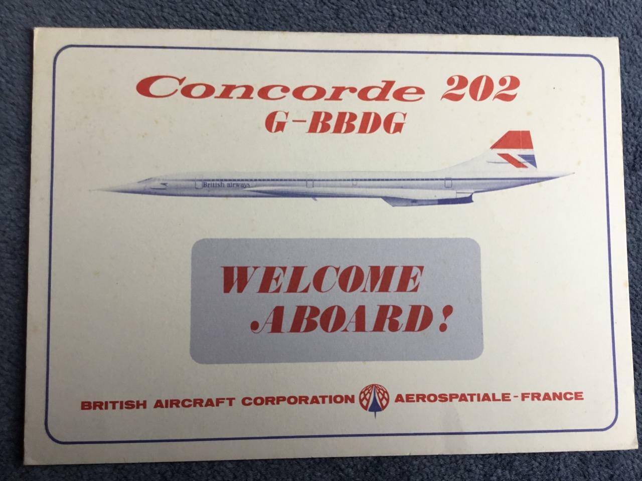 BAC Aerospatiale Concorde 202 G-BBDG Endurance Flight Welcome Onboard Card 1975