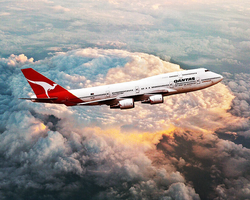QANTAS AIRLINES BOEING 747-400 IN FLIGHT 8x10 SILVER HALIDE PHOTO PRINT