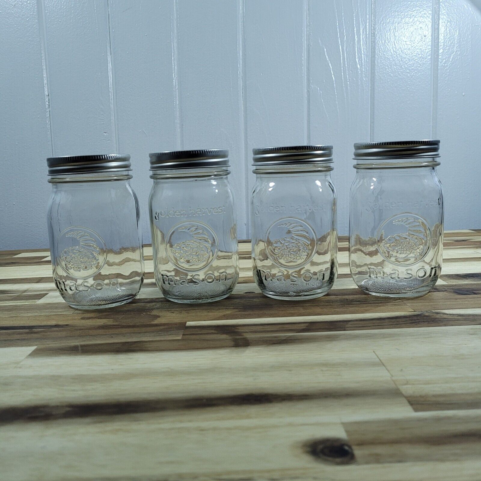 Lot of 4 Vintage Anchor Hocking Golden Harvest Mason Pint Glass Canning Jars