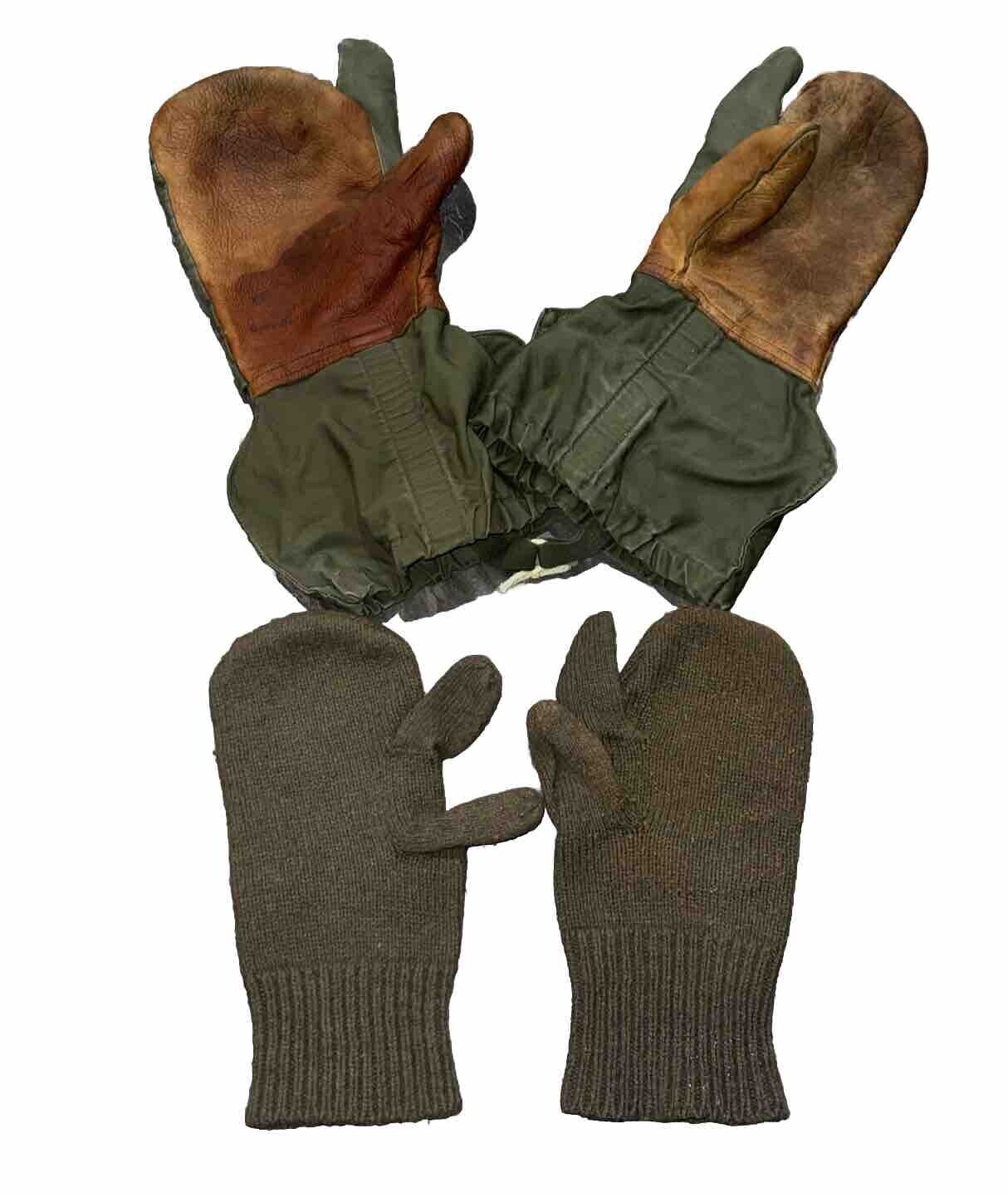 VTG US Army Military Sniper Leather Trigger Finger Shooting Gloves Wool Mittens