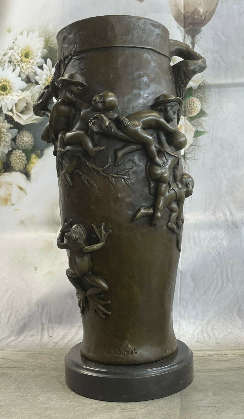 Continental Art Nouveau Bronze Vase Hand Made Urn Collector Edition Artwork
