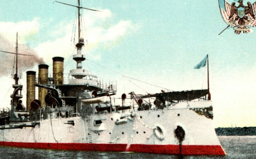 c1907 US Battleship New Jersey Great White Fleet Eagle Shield Flag postcard P16