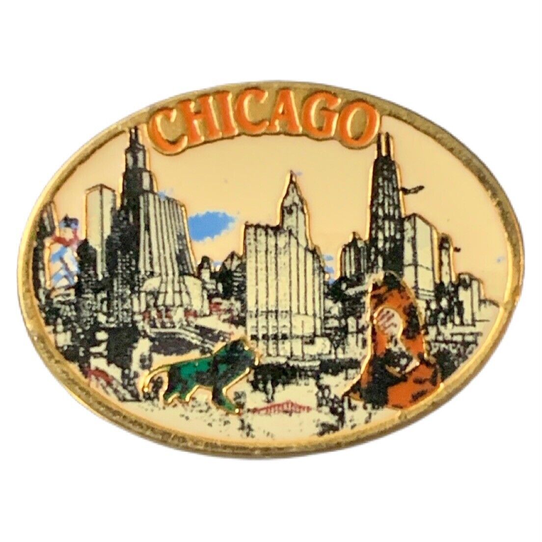 Chicago City Skyline Lion Scenic Travel Souvenir Pin
