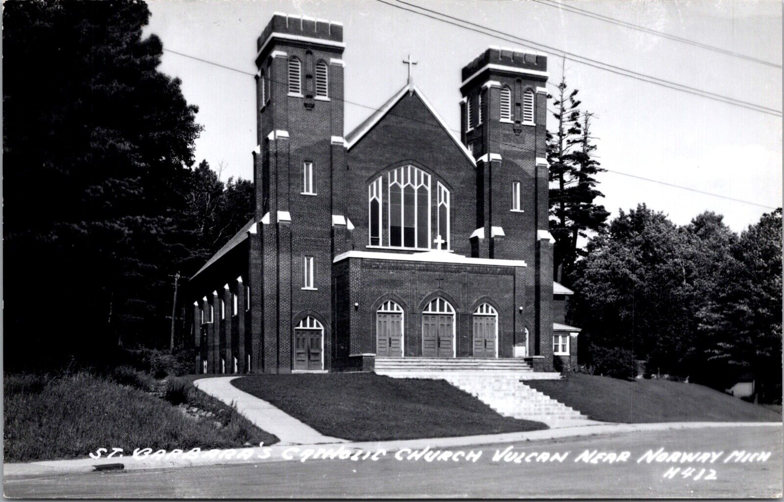Real Photo Postcard St. Barbara\'s Catholic Church Vulcan near Norway, Michigan