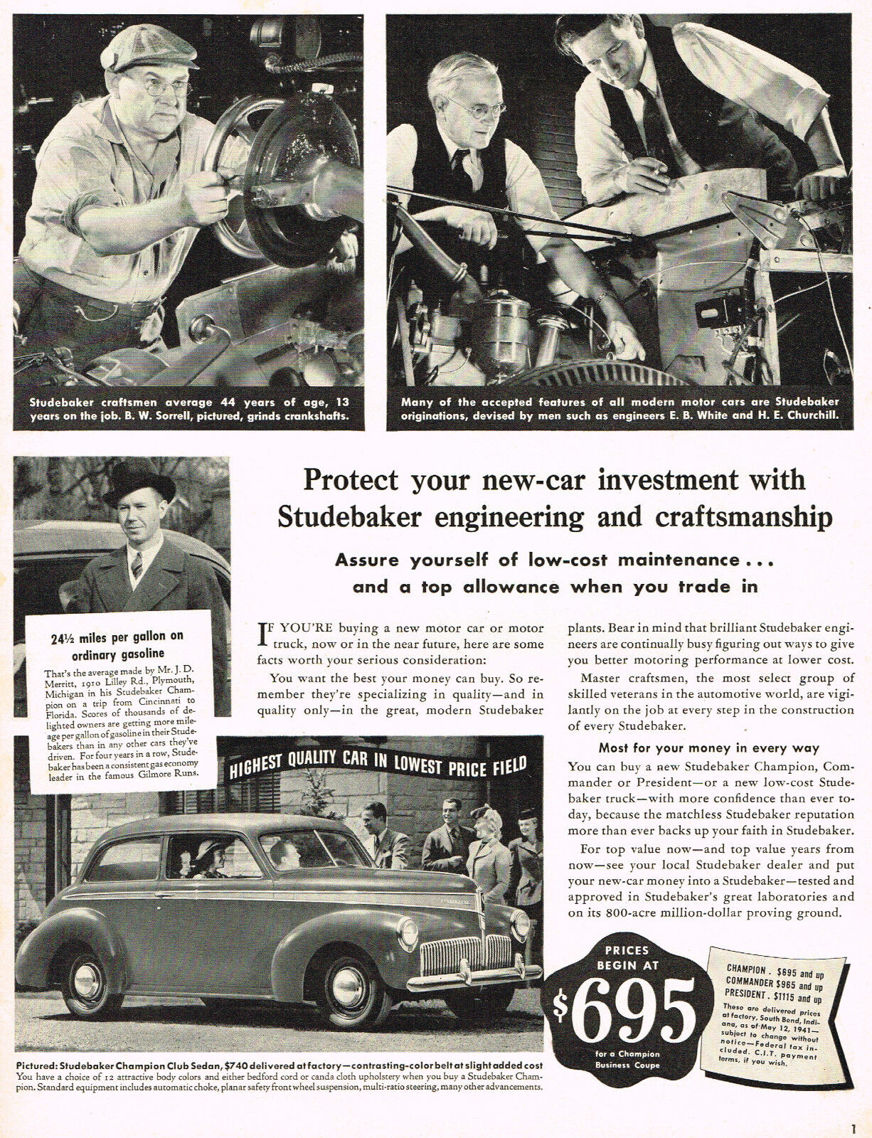 Vintage 1941 Magazine Ad Studebaker Assure Yourself Low Cost Maintenance 