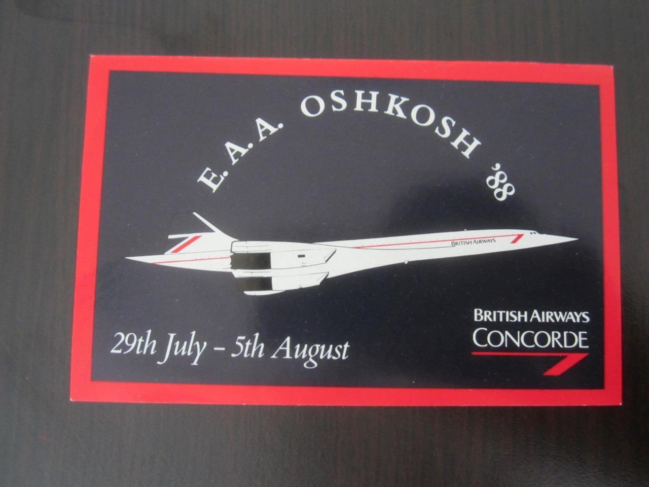 BRITISH AIRWAYS CONCORDE AIRPLANE E.A.A. OSHKOSH 1988 STICKER