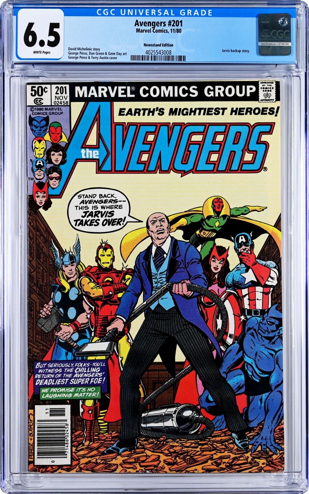 Avengers #201 CGC 6.5 (Nov 1980, Marvel) George Perez, Newsstand, Jarvis Story